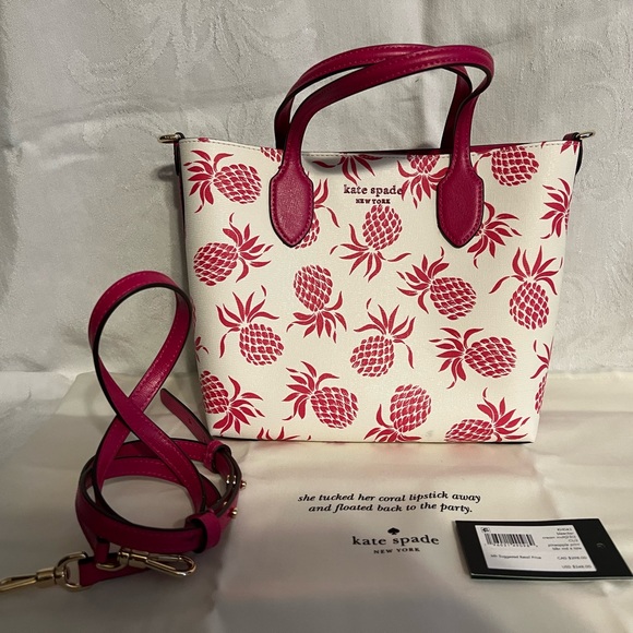 Kate Spade bleecker cream multi pineapple print medium tote bag